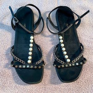 Saint Laurent Alice Pearl Chain Sandals 8